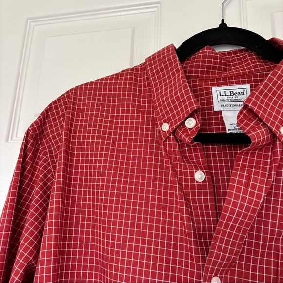 Mens L.L.Bean Traditional Fit Button Down Burnt Orange White Grid Check Large - Picture 2 of 7